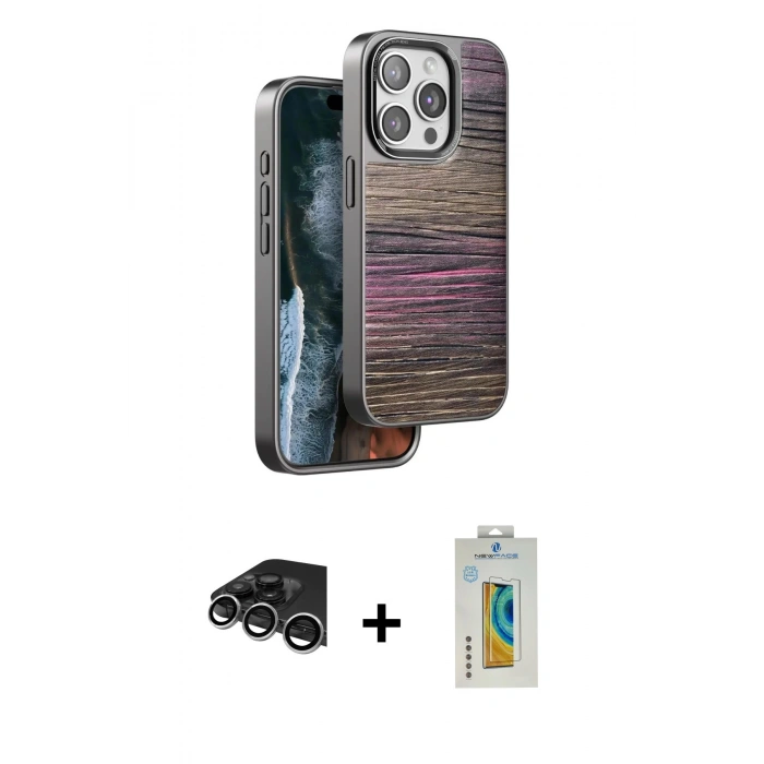 MARSİLYAN™- iPhone 14 Pro Max Kılıf Atlas Minimal Özel Seri - Siyah Polymer Nano Ekran Koruyucu + Raze Metal Kamera Lens - GS