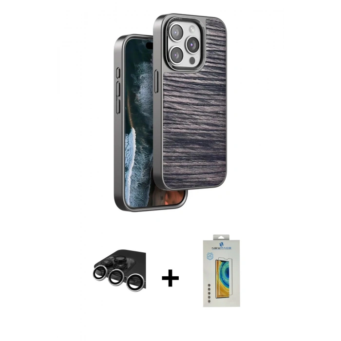 MARSİLYAN™- iPhone 14 Pro Max Kılıf Atlas Minimal Özel Seri - Siyah Polymer Nano Ekran Koruyucu + Raze Metal Kamera Lens - GS