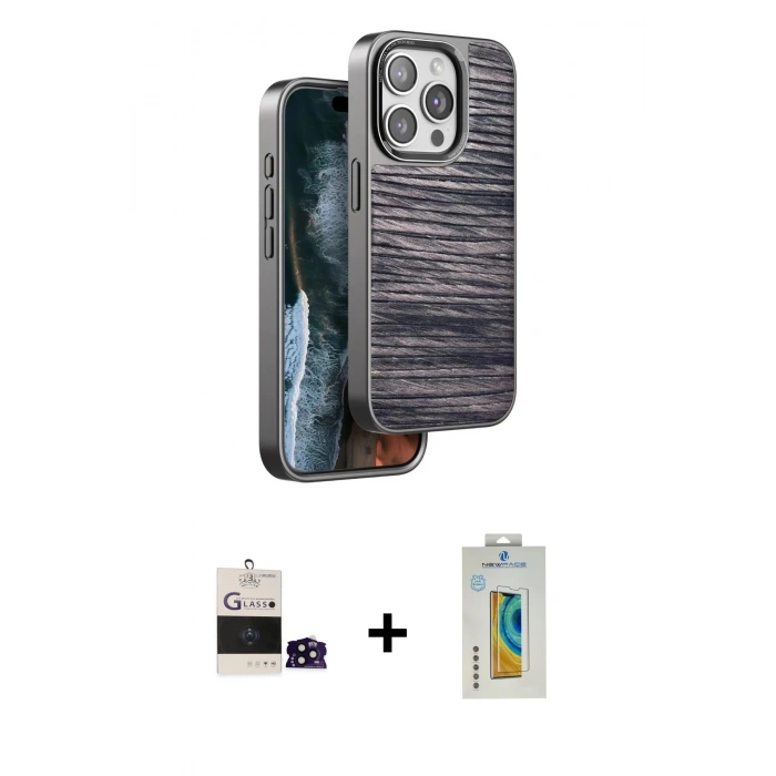 MARSİLYAN™- iPhone 14 Pro Max Kılıf Atlas Minimal Özel Seri - Siyah Polymer Nano Ekran Koruyucu + Bilvis Titan Kamera Lens - SH