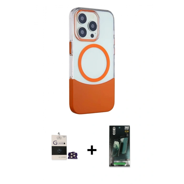 MARSİLYAN™- iPhone 14 Pro Max Kılıf Çekirdek Asil Özel Seri - Şeffaf 360 Full Body Arka Koruyucu + Bilvis Titan Kamera Lens - GD