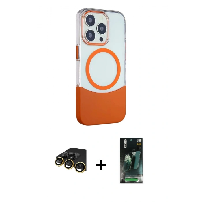MARSİLYAN™- iPhone 14 Pro Max Kılıf Çekirdek Asil Özel Seri - Şeffaf 360 Full Body Arka Koruyucu + Raze Metal Kamera Lens - GD