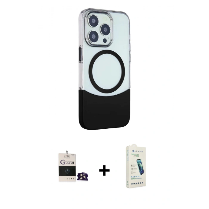 MARSİLYAN™- iPhone 14 Pro Max Kılıf Çekirdek Asil Özel Seri - Şeffaf Pasifik Cam Ekran Koruyucu + Bilvis Titan Kamera Lens - GD