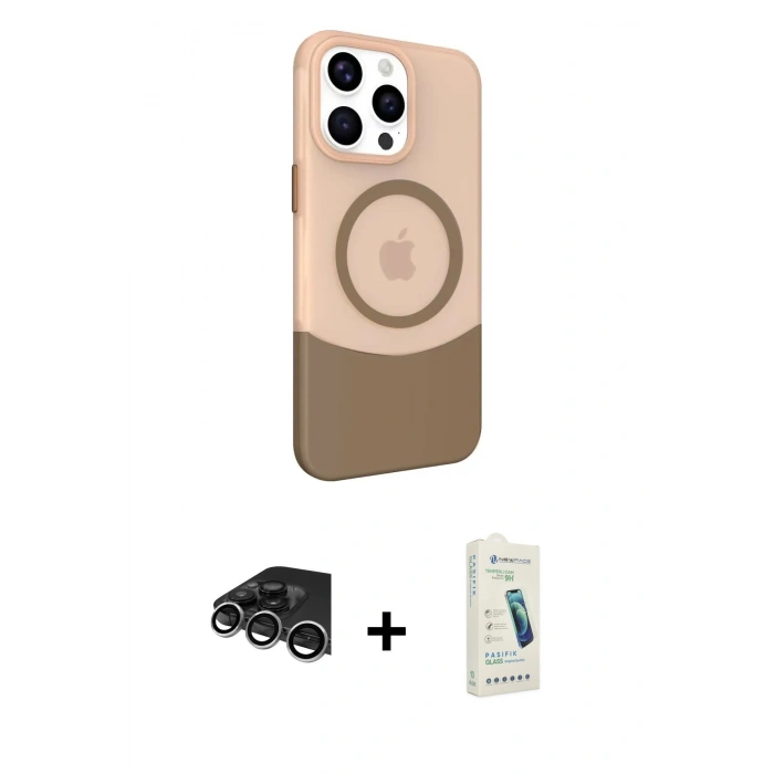 MARSİLYAN™- iPhone 14 Pro Max Kılıf Çekirdek Asil Özel Seri - Şeffaf Pasifik Cam Ekran Koruyucu + Raze Metal Kamera Lens - GS