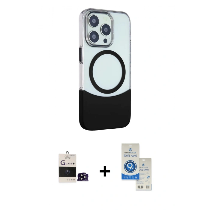 MARSİLYAN™- iPhone 14 Pro Max Kılıf Çekirdek Asil Özel Seri - Şeffaf Royal Nano Ekran Koruyucu + Bilvis Titan Kamera Lens - SH