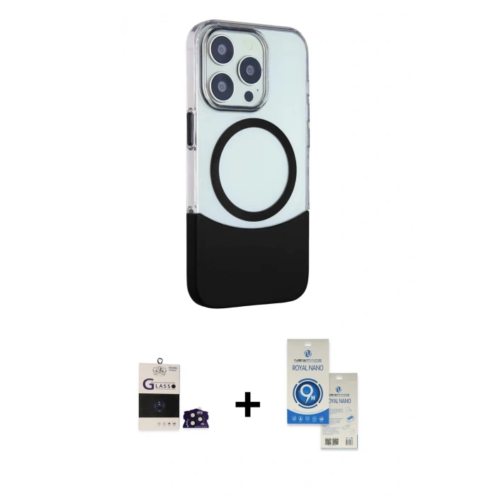 MARSİLYAN™- iPhone 14 Pro Max Kılıf Çekirdek Asil Özel Seri - Şeffaf Royal Nano Ekran Koruyucu + Bilvis Titan Kamera Lens - DNMR
