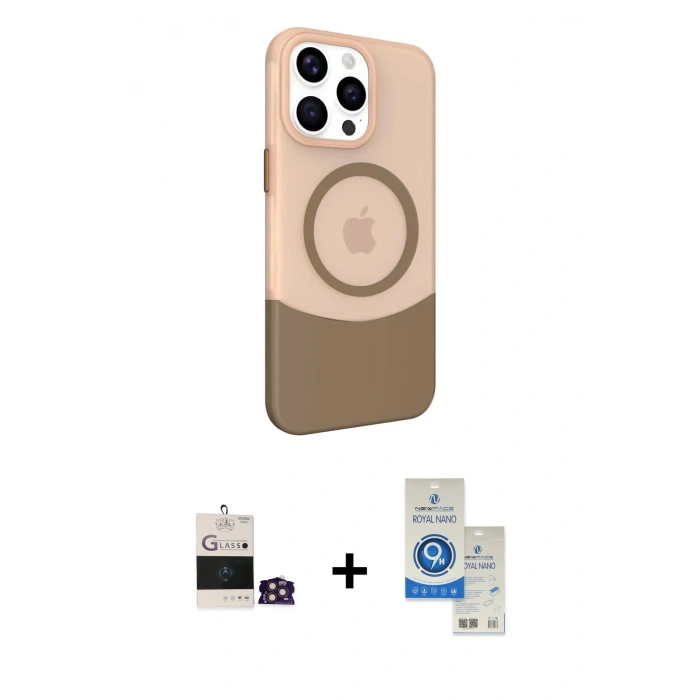 MARSİLYAN™- iPhone 14 Pro Max Kılıf Çekirdek Asil Özel Seri - Şeffaf Royal Nano Ekran Koruyucu + Bilvis Titan Kamera Lens - GD