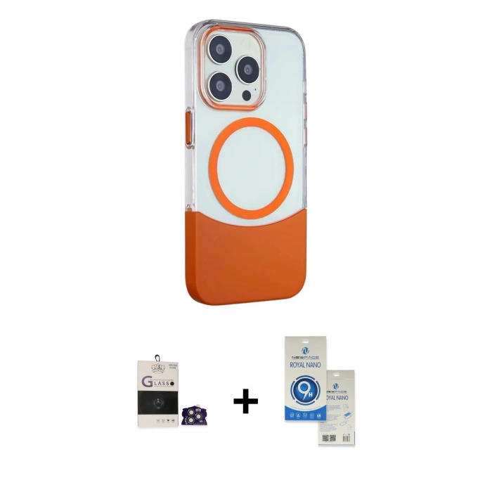 MARSİLYAN™- iPhone 14 Pro Max Kılıf Çekirdek Asil Özel Seri - Şeffaf Royal Nano Ekran Koruyucu + Bilvis Titan Kamera Lens - GS
