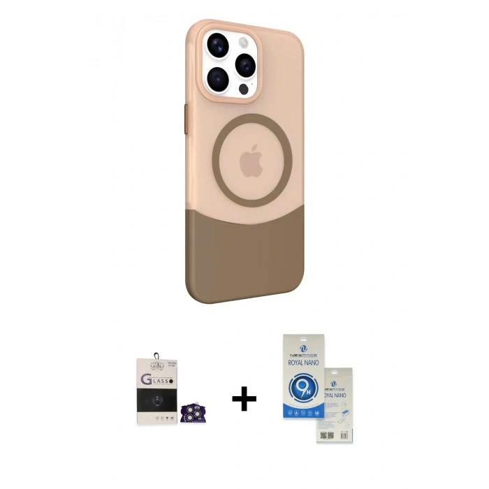 MARSİLYAN™- iPhone 14 Pro Max Kılıf Çekirdek Asil Özel Seri - Şeffaf Royal Nano Ekran Koruyucu + Bilvis Titan Kamera Lens - GS