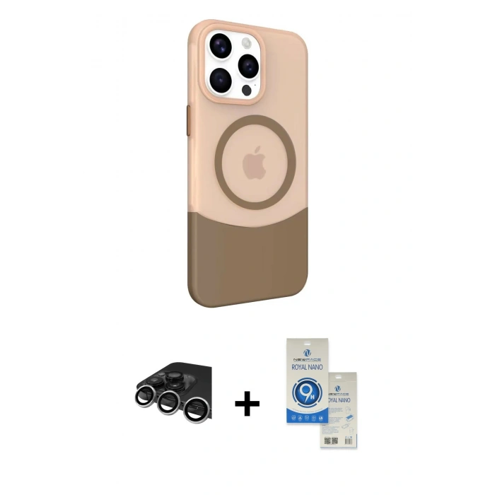 MARSİLYAN™- iPhone 14 Pro Max Kılıf Çekirdek Asil Özel Seri - Şeffaf Royal Nano Ekran Koruyucu + Raze Metal Kamera Lens - GS