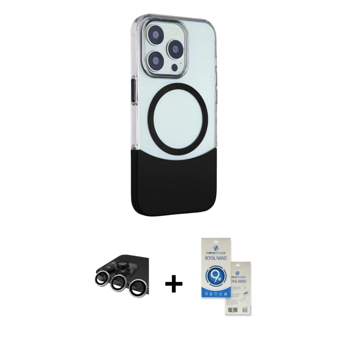 MARSİLYAN™- iPhone 14 Pro Max Kılıf Çekirdek Asil Özel Seri - Şeffaf Royal Nano Ekran Koruyucu + Raze Metal Kamera Lens - GS
