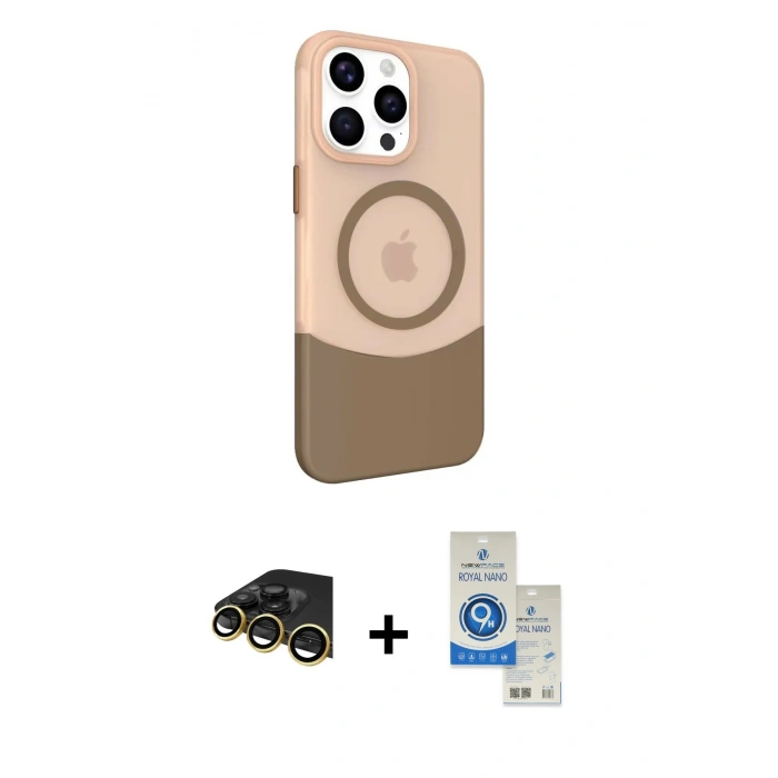 MARSİLYAN™- iPhone 14 Pro Max Kılıf Çekirdek Asil Özel Seri - Şeffaf Royal Nano Ekran Koruyucu + Raze Metal Kamera Lens - GD