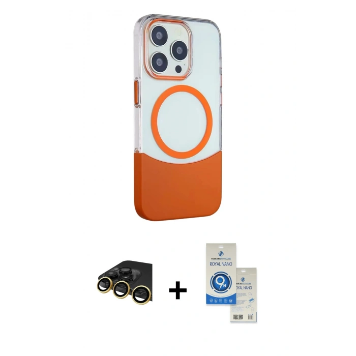MARSİLYAN™- iPhone 14 Pro Max Kılıf Çekirdek Asil Özel Seri - Şeffaf Royal Nano Ekran Koruyucu + Raze Metal Kamera Lens - GD