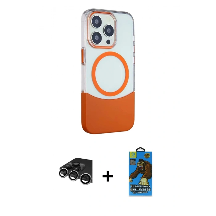 MARSİLYAN™- iPhone 14 Pro Max Kılıf Çekirdek Asil Özel Seri - Siyah 18D Cam Ekran Koruyucu + Raze Metal Kamera Lens - GS