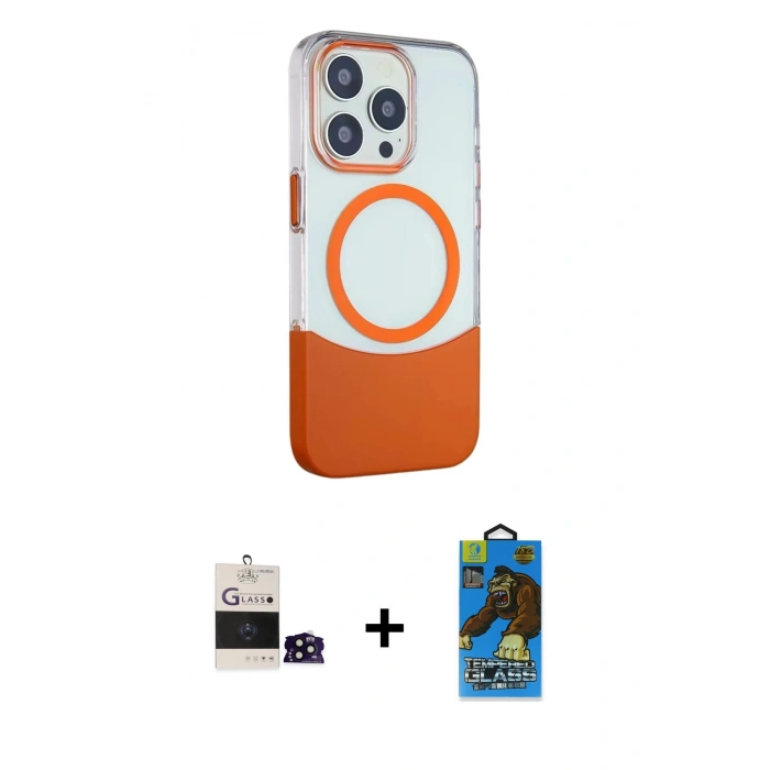 MARSİLYAN™- iPhone 14 Pro Max Kılıf Çekirdek Asil Özel Seri - Siyah 18D Cam Ekran Koruyucu + Siyah Bilvis Titan Kamera Lens