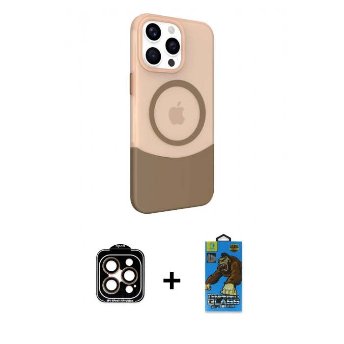MARSİLYAN™- iPhone 14 Pro Max Kılıf Çekirdek Asil Özel Seri - Siyah 18D Cam Ekran Koruyucu + PVD Metal Kamera Lens - TU