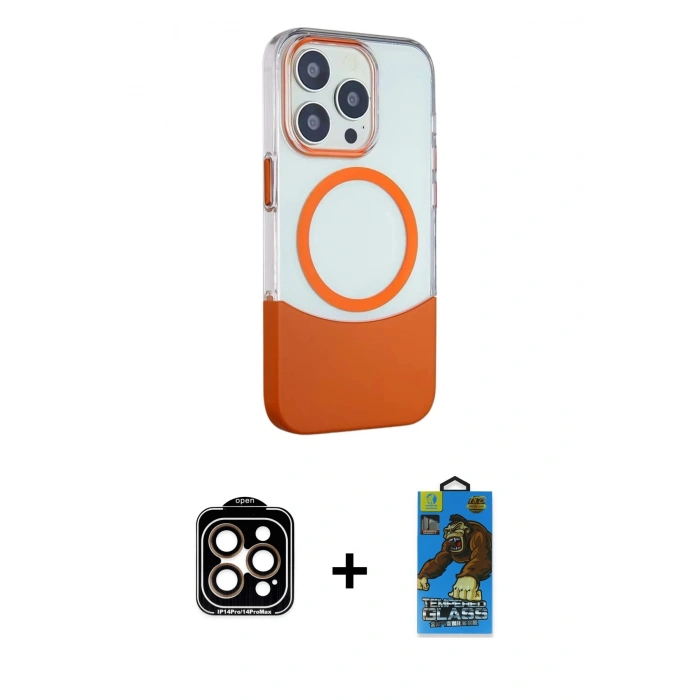 MARSİLYAN™- iPhone 14 Pro Max Kılıf Çekirdek Asil Özel Seri - Siyah 18D Cam Ekran Koruyucu + PVD Metal Kamera Lens - TU