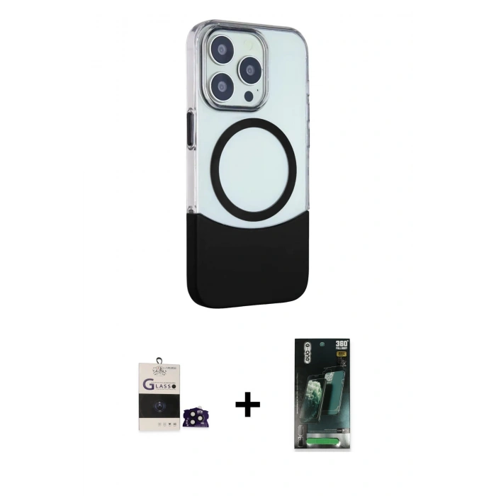 MARSİLYAN™- iPhone 14 Pro Max Kılıf Çekirdek Asil Özel Seri - Siyah 360 Mat Full Body Arka Koruyucu + Bilvis Titan Kamera Lens - SH