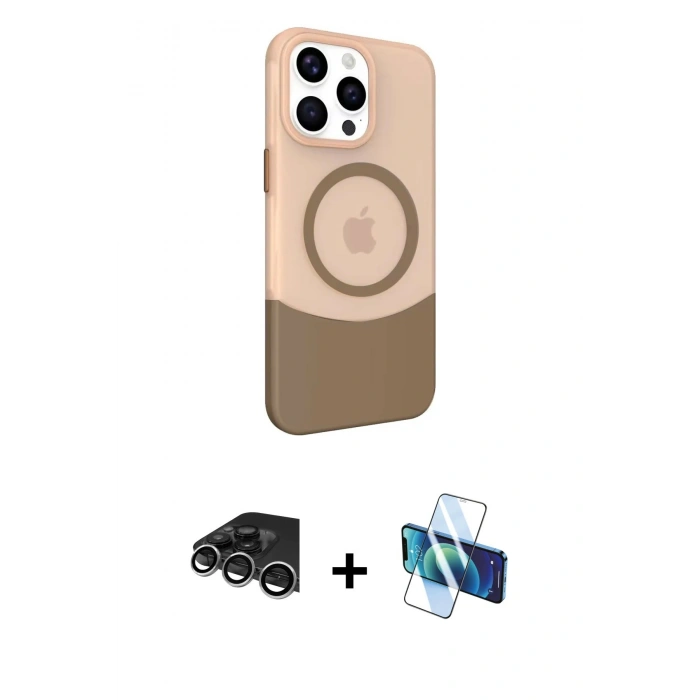 MARSİLYAN™- iPhone 14 Pro Max Kılıf Çekirdek Asil Özel Seri - Siyah 3D Antistatik Cam Ekran Koruyucu + Gümüş Raze Metal Kamera Lens