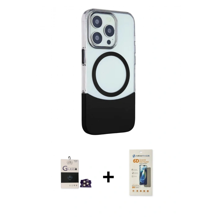 MARSİLYAN™- iPhone 14 Pro Max Kılıf Çekirdek Asil Özel Seri - Siyah 6D Mat Seramik Hayalet Nano Ekran Koruyucu + Bilvis Titan Kamera Lens - GD