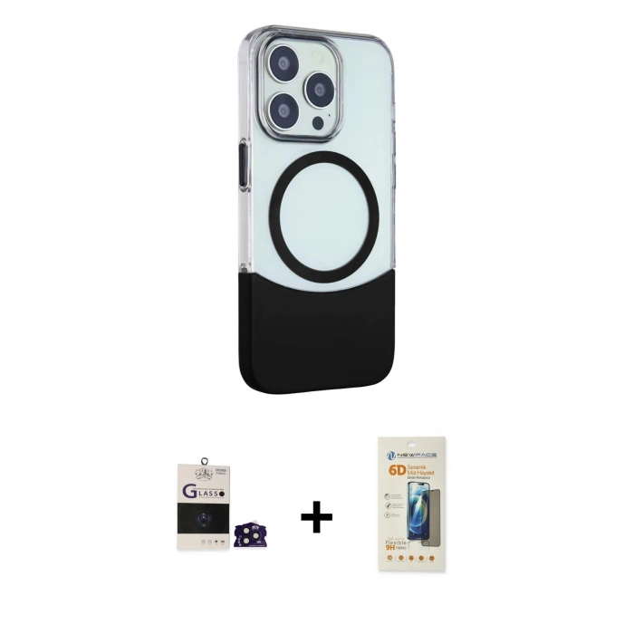 MARSİLYAN™- iPhone 14 Pro Max Kılıf Çekirdek Asil Özel Seri - Siyah 6D Mat Seramik Hayalet Nano Ekran Koruyucu + Bilvis Titan Kamera Lens - DNMR