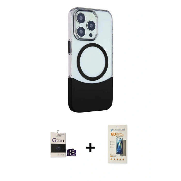 MARSİLYAN™- iPhone 14 Pro Max Kılıf Çekirdek Asil Özel Seri - Siyah 6D Mat Seramik Hayalet Nano Ekran Koruyucu + Bilvis Titan Kamera Lens - SH