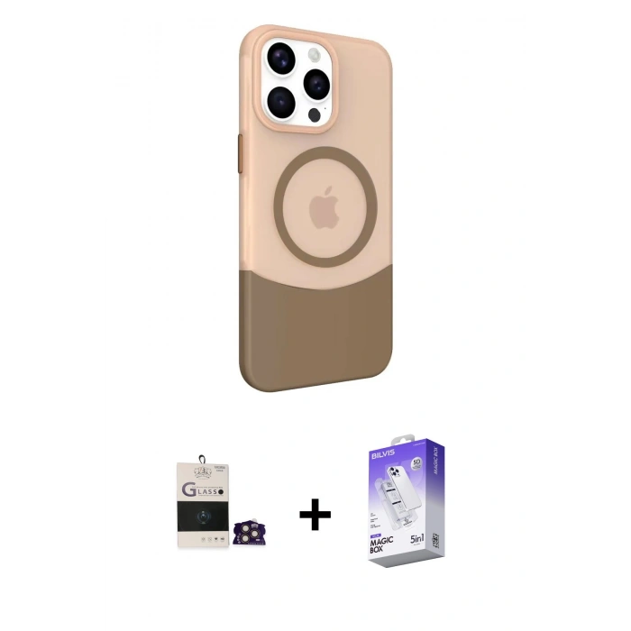 MARSİLYAN™- iPhone 14 Pro Max Kılıf Çekirdek Asil Özel Seri - Siyah Bilvis 5in1 3D Magic Cam Ekran Koruyucu + Bilvis Titan Kamera Lens - GD