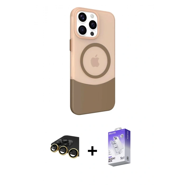 MARSİLYAN™- iPhone 14 Pro Max Kılıf Çekirdek Asil Özel Seri - Siyah Bilvis 5in1 3D Magic Cam Ekran Koruyucu + Raze Metal Kamera Lens - GD