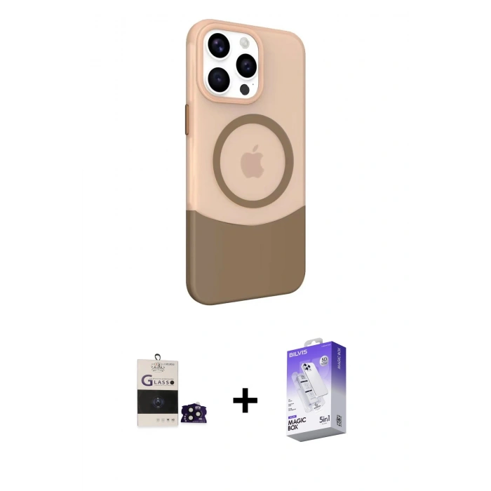 MARSİLYAN™- iPhone 14 Pro Max Kılıf Çekirdek Asil Özel Seri - Siyah Bilvis 5in1 3D Magic Cam Ekran Koruyucu + Bilvis Titan Kamera Lens - SH