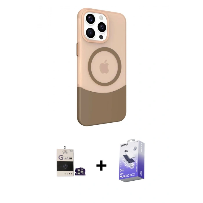 MARSİLYAN™- iPhone 14 Pro Max Kılıf Çekirdek Asil Özel Seri - Siyah Bilvis 5in1 5D Magic Hayalet Cam Ekran Koruyucu + Bilvis Titan Kamera Lens - GS