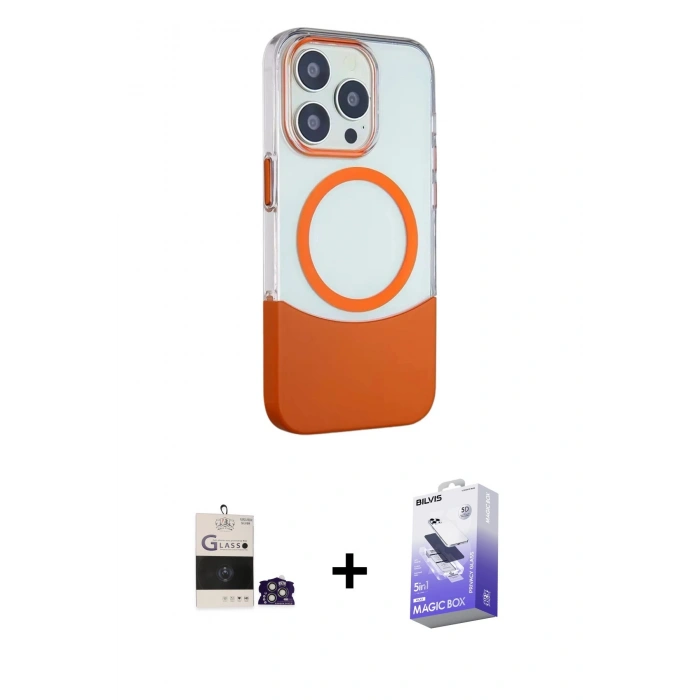 MARSİLYAN™- iPhone 14 Pro Max Kılıf Çekirdek Asil Özel Seri - Siyah Bilvis 5in1 5D Magic Hayalet Cam Ekran Koruyucu + Bilvis Titan Kamera Lens - GS