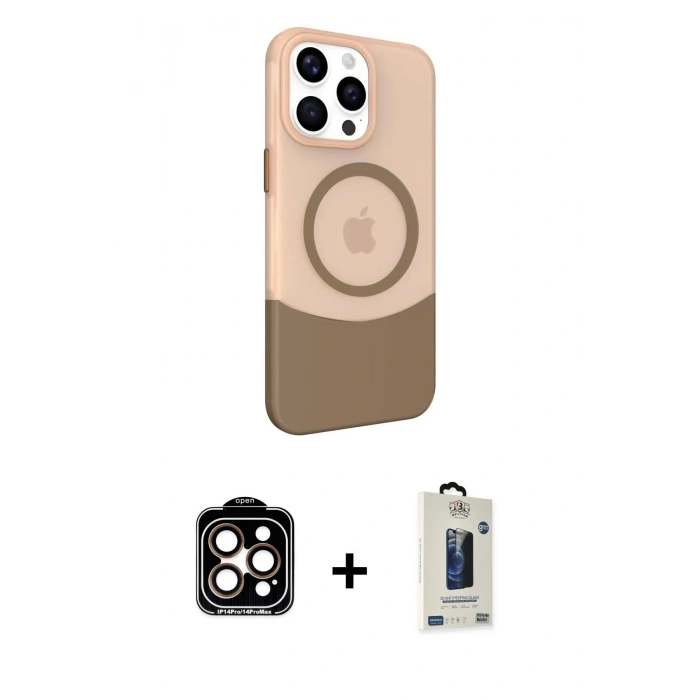 MARSİLYAN™- iPhone 14 Pro Max Kılıf Çekirdek Asil Özel Seri - Siyah Bilvis Hayalet Cam Ekran Koruyucu + PVD Metal Kamera Lens - TU