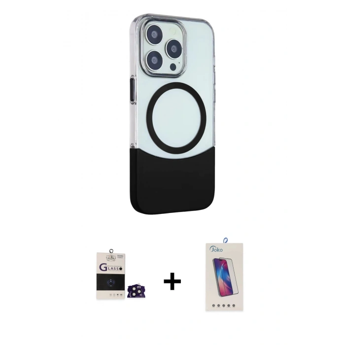 MARSİLYAN™- iPhone 14 Pro Max Kılıf Çekirdek Asil Özel Seri - Siyah Joko 5D Cam + Derin Mor Bilvis Titan Kamera Lens