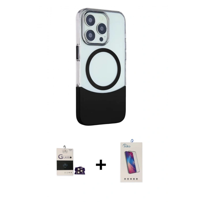 MARSİLYAN™- iPhone 14 Pro Max Kılıf Çekirdek Asil Özel Seri - Siyah Joko 5D Cam + Gold Bilvis Titan Kamera Lens