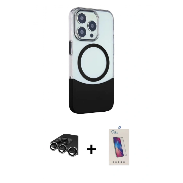 MARSİLYAN™- iPhone 14 Pro Max Kılıf Çekirdek Asil Özel Seri - Siyah Joko 5D Cam + Raze Metal Kamera Lens - GS