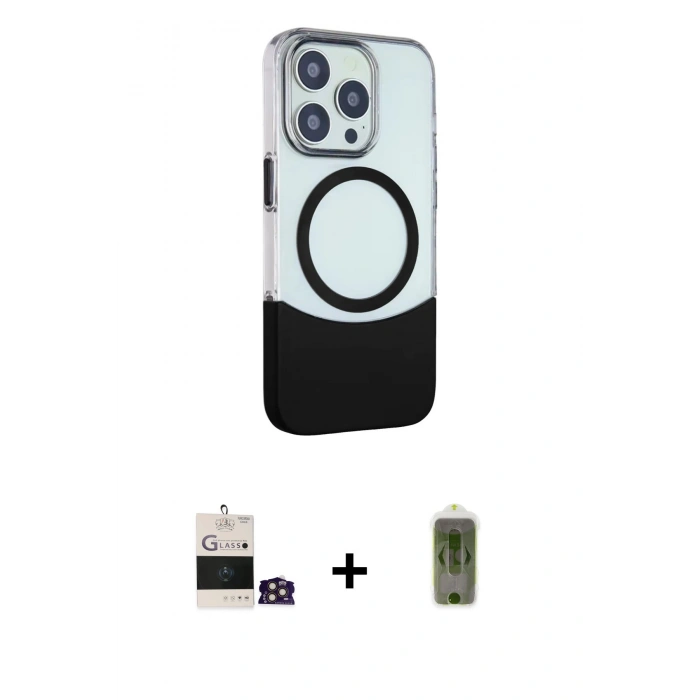 MARSİLYAN™- iPhone 14 Pro Max Kılıf Çekirdek Asil Özel Seri - Siyah Joko Magic 5D Hayalet Cam + Bilvis Titan Kamera Lens - GD
