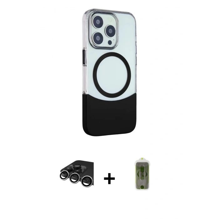 MARSİLYAN™- iPhone 14 Pro Max Kılıf Çekirdek Asil Özel Seri - Siyah Joko Magic 5D Hayalet Cam + Raze Metal Kamera Lens - GS