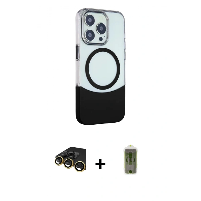 MARSİLYAN™- iPhone 14 Pro Max Kılıf Çekirdek Asil Özel Seri - Siyah Joko Magic 5D Hayalet Cam + Raze Metal Kamera Lens - GD