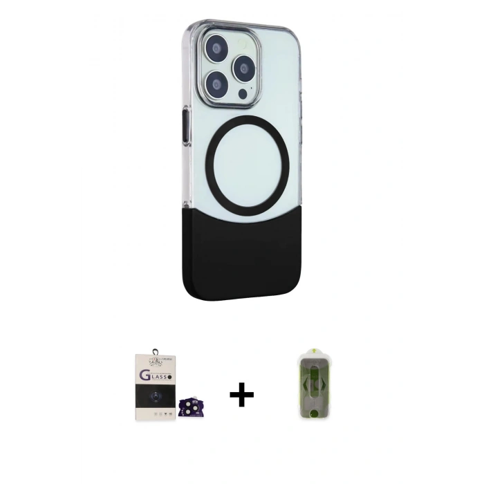 MARSİLYAN™- iPhone 14 Pro Max Kılıf Çekirdek Asil Özel Seri - Siyah Joko Magic 5D Hayalet Cam + Bilvis Titan Kamera Lens - SH