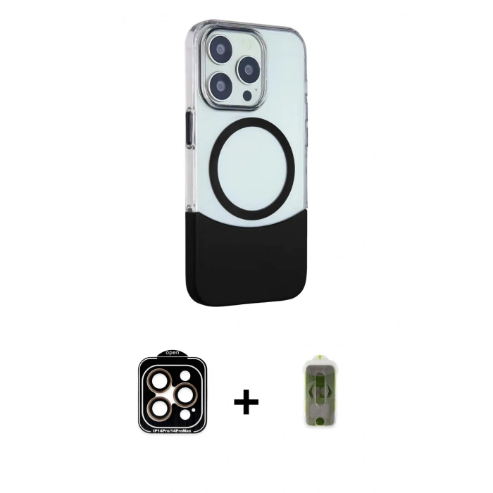MARSİLYAN™- iPhone 14 Pro Max Kılıf Çekirdek Asil Özel Seri - Siyah Joko Magic 5D Hayalet Cam + PVD Metal Kamera Lens - TU