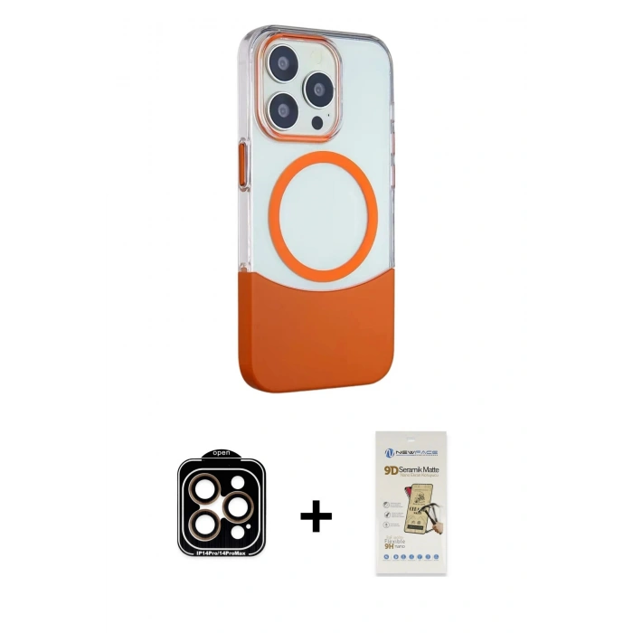 MARSİLYAN™- iPhone 14 Pro Max Kılıf Çekirdek Asil Özel Seri - Siyah Mat Seramik Nano Ekran Koruyucu + PVD Metal Kamera Lens - TU