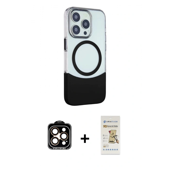 MARSİLYAN™- iPhone 14 Pro Max Kılıf Çekirdek Asil Özel Seri - Siyah Mat Seramik Nano Ekran Koruyucu + PVD Metal Kamera Lens - TU