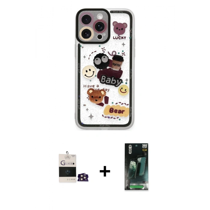 MARSİLYAN™- iPhone 14 Pro Max Kılıf Çekirdek Asil - Şeffaf 360 Full Body Arka Koruyucu + Bilvis Titan Kamera Lens - GD