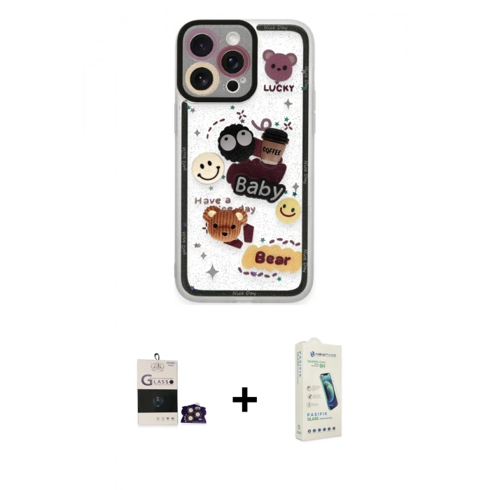 MARSİLYAN™- iPhone 14 Pro Max Kılıf Çekirdek Asil - Şeffaf Pasifik Cam Ekran Koruyucu + Bilvis Titan Kamera Lens - GD
