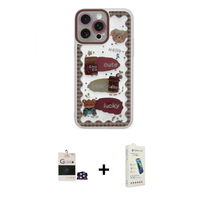 MARSİLYAN™- iPhone 14 Pro Max Kılıf Çekirdek Asil - Şeffaf Pasifik Cam Ekran Koruyucu + Bilvis Titan Kamera Lens - GD