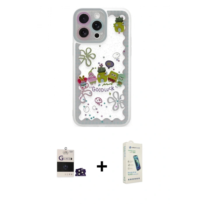 MARSİLYAN™- iPhone 14 Pro Max Kılıf Çekirdek Asil - Şeffaf Pasifik Cam Ekran Koruyucu + Bilvis Titan Kamera Lens - DNMR