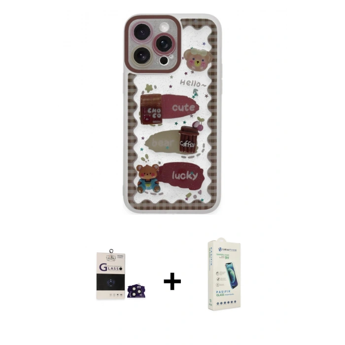 MARSİLYAN™- iPhone 14 Pro Max Kılıf Çekirdek Asil - Şeffaf Pasifik Cam Ekran Koruyucu + Bilvis Titan Kamera Lens - DNMR