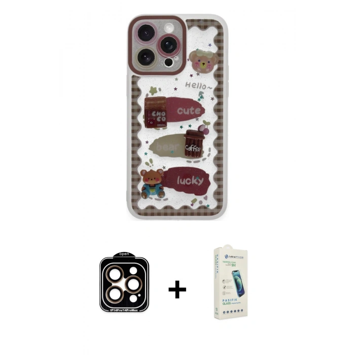 MARSİLYAN™- iPhone 14 Pro Max Kılıf Çekirdek Asil - Şeffaf Pasifik Cam Ekran Koruyucu + PVD Metal Kamera Lens - TU