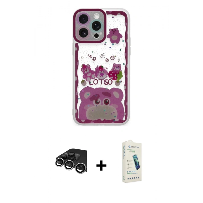 MARSİLYAN™- iPhone 14 Pro Max Kılıf Çekirdek Asil - Şeffaf Pasifik Cam Ekran Koruyucu + Raze Metal Kamera Lens - GS