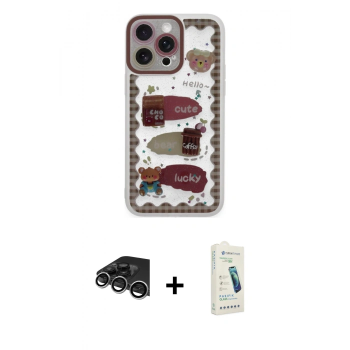 MARSİLYAN™- iPhone 14 Pro Max Kılıf Çekirdek Asil - Şeffaf Pasifik Cam Ekran Koruyucu + Raze Metal Kamera Lens - GS