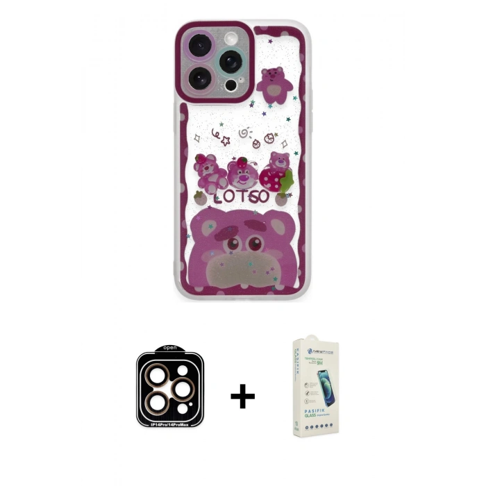 MARSİLYAN™- iPhone 14 Pro Max Kılıf Çekirdek Asil - Şeffaf Pasifik Cam Ekran Koruyucu + PVD Metal Kamera Lens - TU